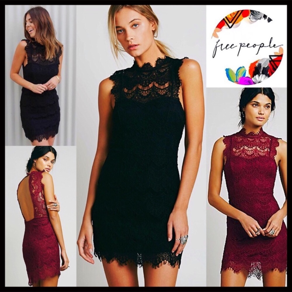 FREE PEOPLE BLACK CROCHET LACE SLIP DRESS - Picture 8 of 8